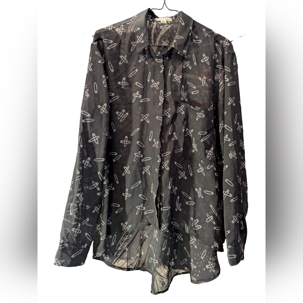 Garage Safety Pin Transparent Button Up Shirt Size Medium